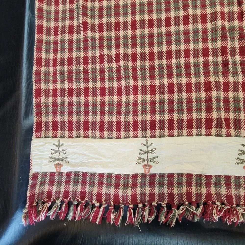 Homespun Plaid Table Cloth Cover Fringe Embroidered Christmas Tree IHF India‎